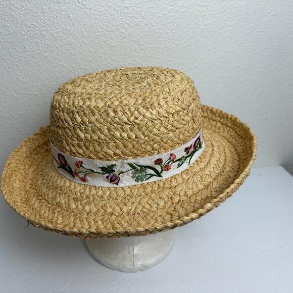 Liz Claiborne Woven Straw Raffia Sun Garden Beach Hat Natural Size 23\